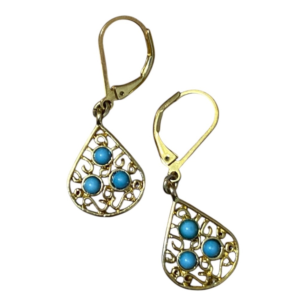 Vintage gold toned silver plated Avon turquoise bead earrings